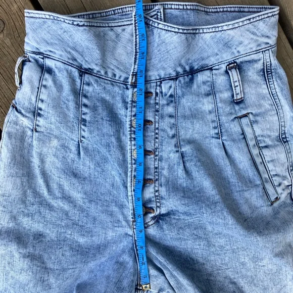 Jeans EXPRESS Retro SUPER HIGH WAIST TAPERED LEG Acid Wash Blue Vintage Size 10 - Picture 8 of 11